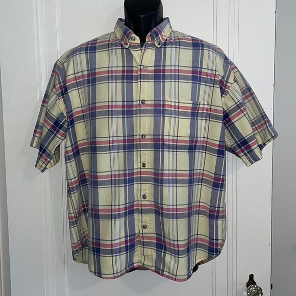 Vtg 80s/90s Archie Fowler yellow plaid short sleeved shirt - Picture 1 of 8